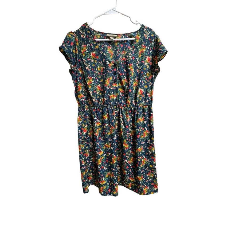 Tucker for Target Floral Dress Blue Multi Button Front Elastic Waist